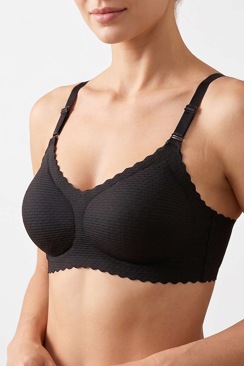 Jacquard-Look Laser-Cut Bra - Black