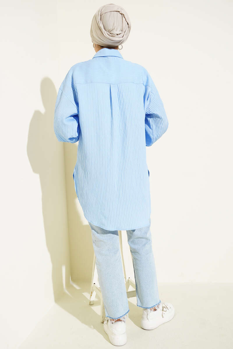 Basic Textured-Stripe Shirt - Light Blue