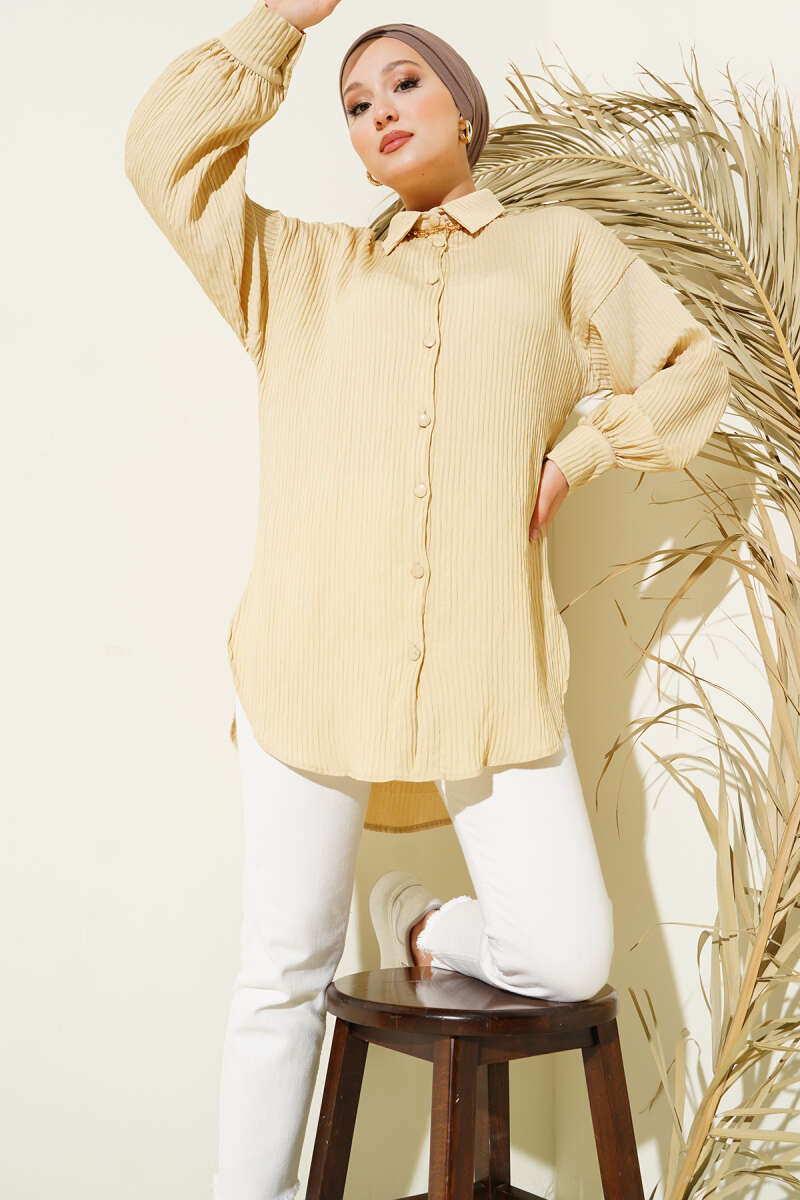 Basic Textured-Stripe Shirt - Beige