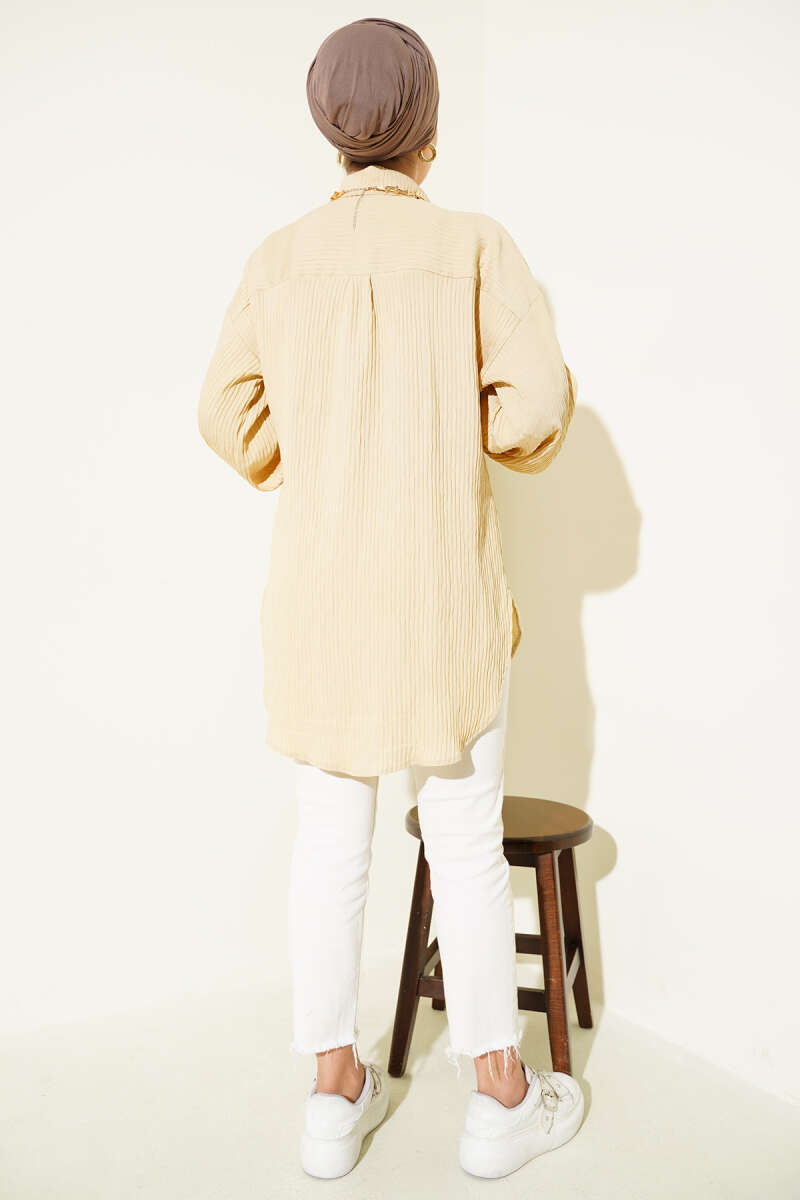 Basic Textured-Stripe Shirt - Beige