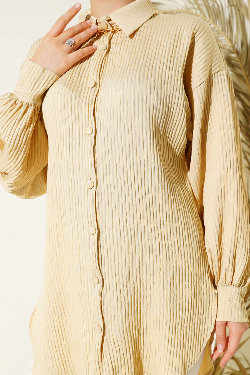 Basic Textured-Stripe Shirt - Beige