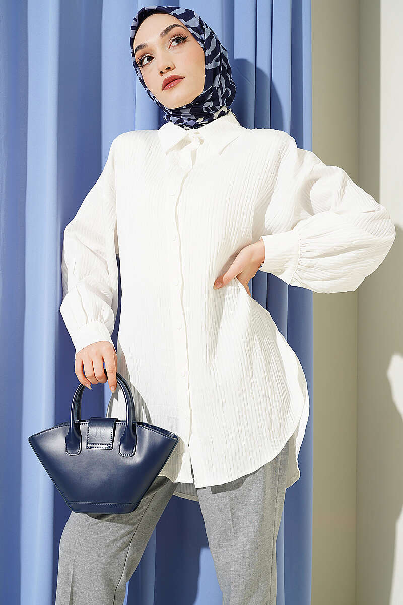Basic Textured-Stripe Shirt - White