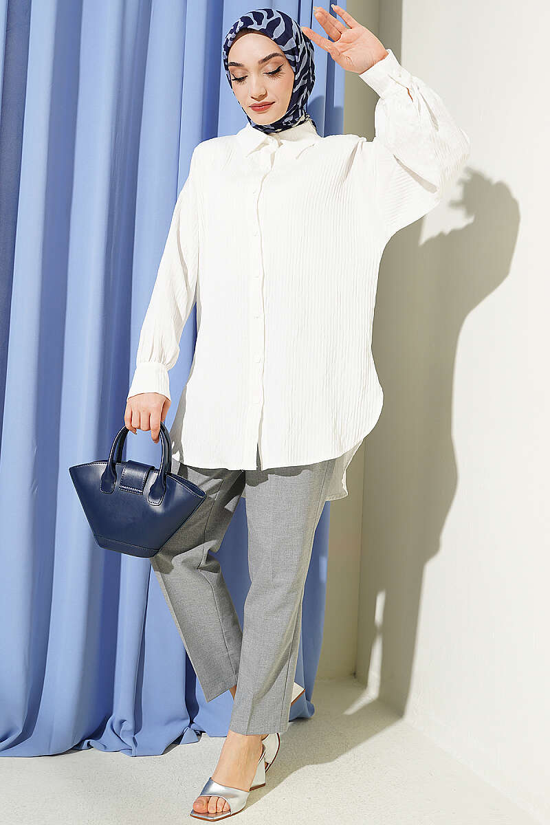 Basic Textured-Stripe Shirt - White