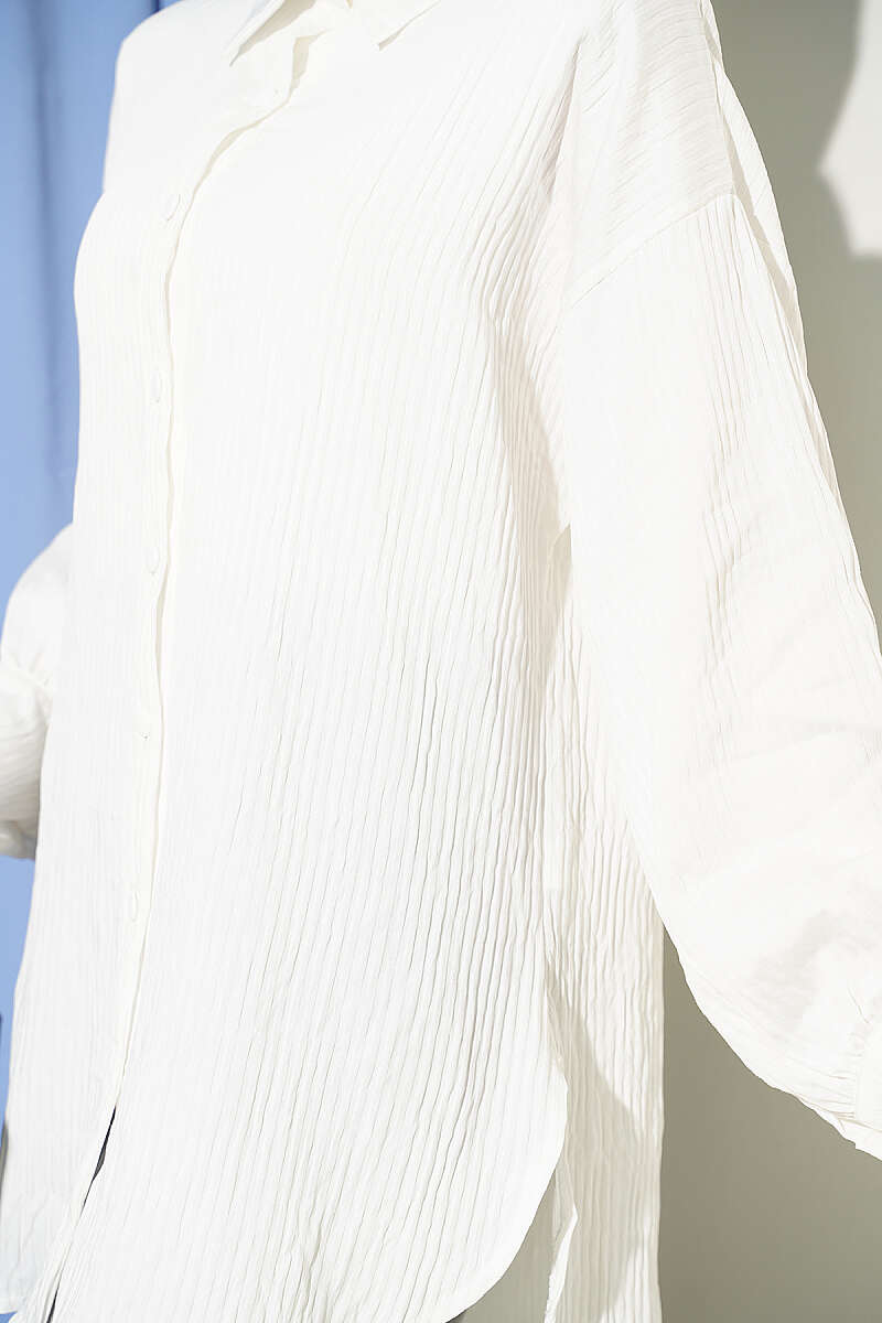 Basic Textured-Stripe Shirt - White