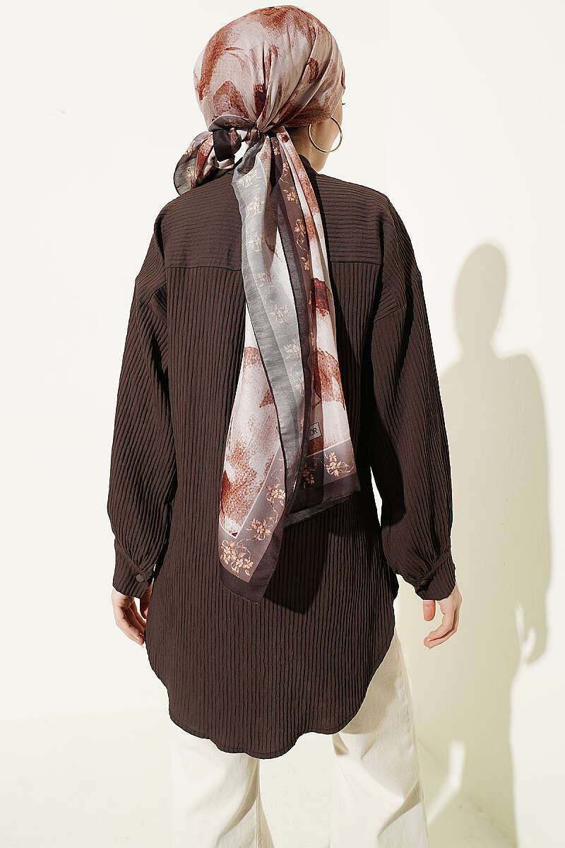 Basic Textured-Stripe Shirt - Brown