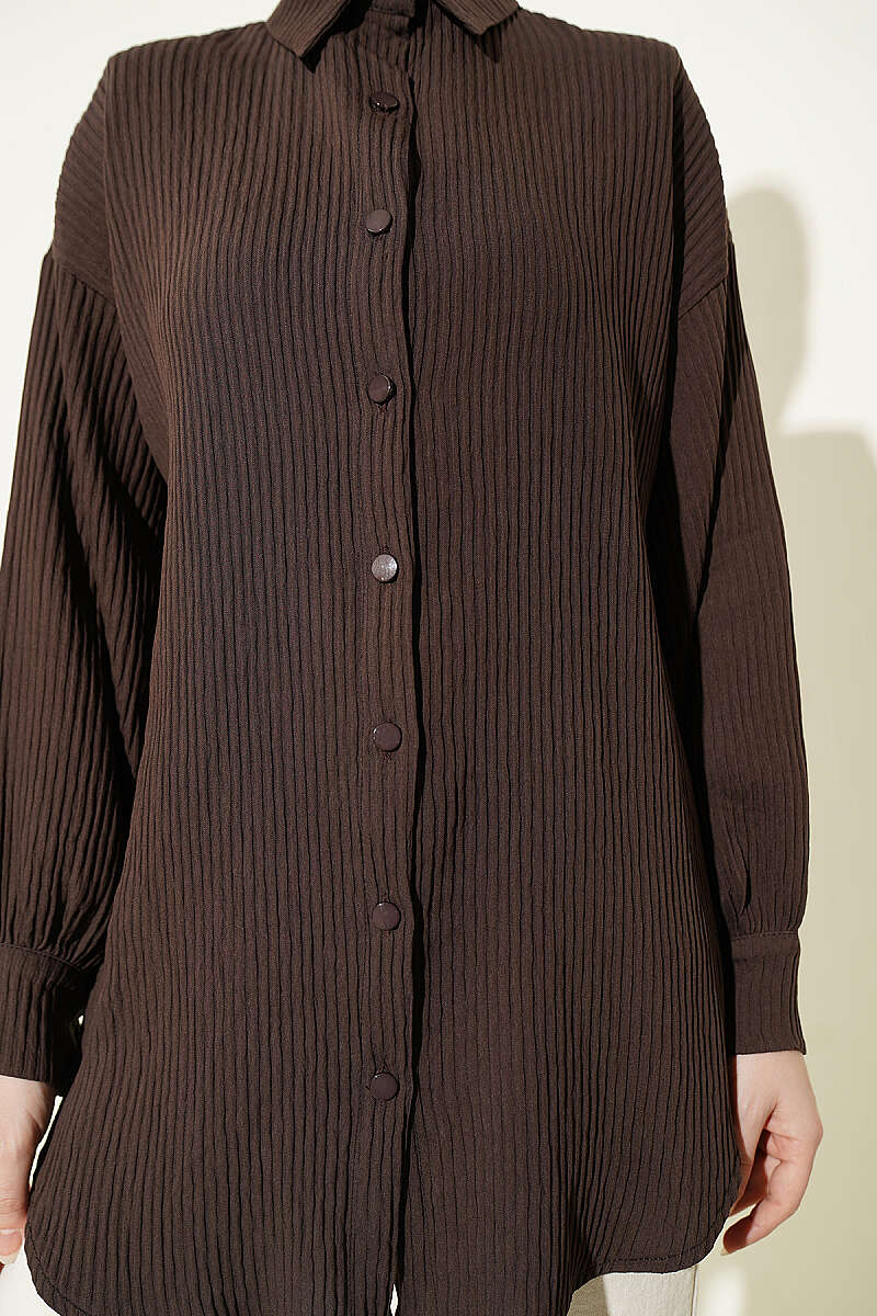 Basic Textured-Stripe Shirt - Brown