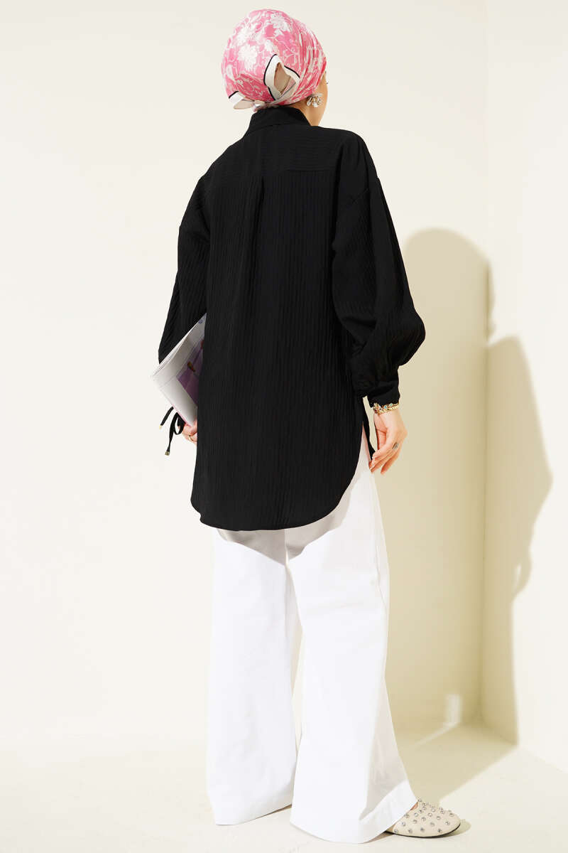 Basic Textured-Stripe Shirt - Black