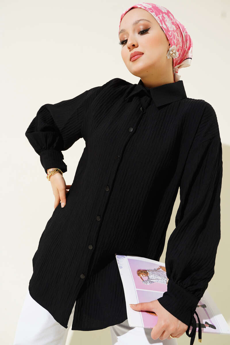 Basic Textured-Stripe Shirt - Black