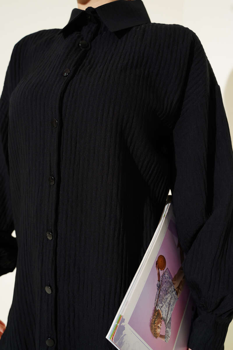 Basic Textured-Stripe Shirt - Black