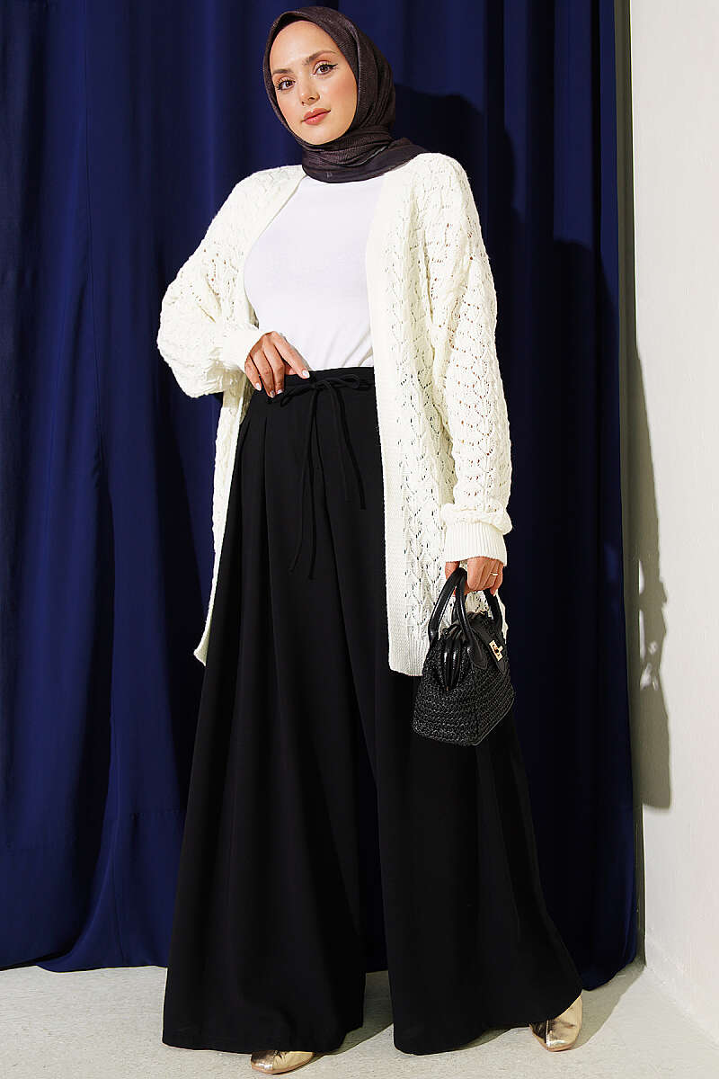 Mid-Length Textured Knit Cardigan - Ecru