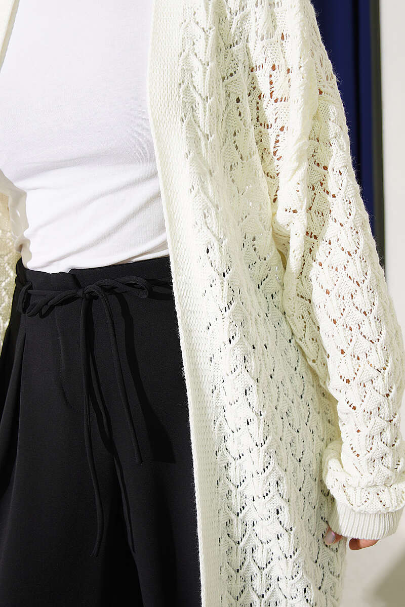 Mid-Length Textured Knit Cardigan - Ecru