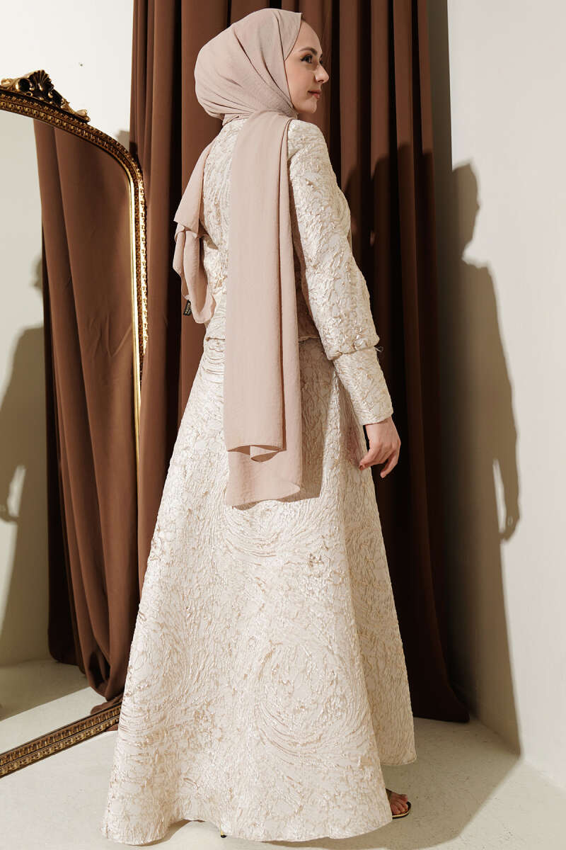 Embossed Jacquard Skirt Set - Beige