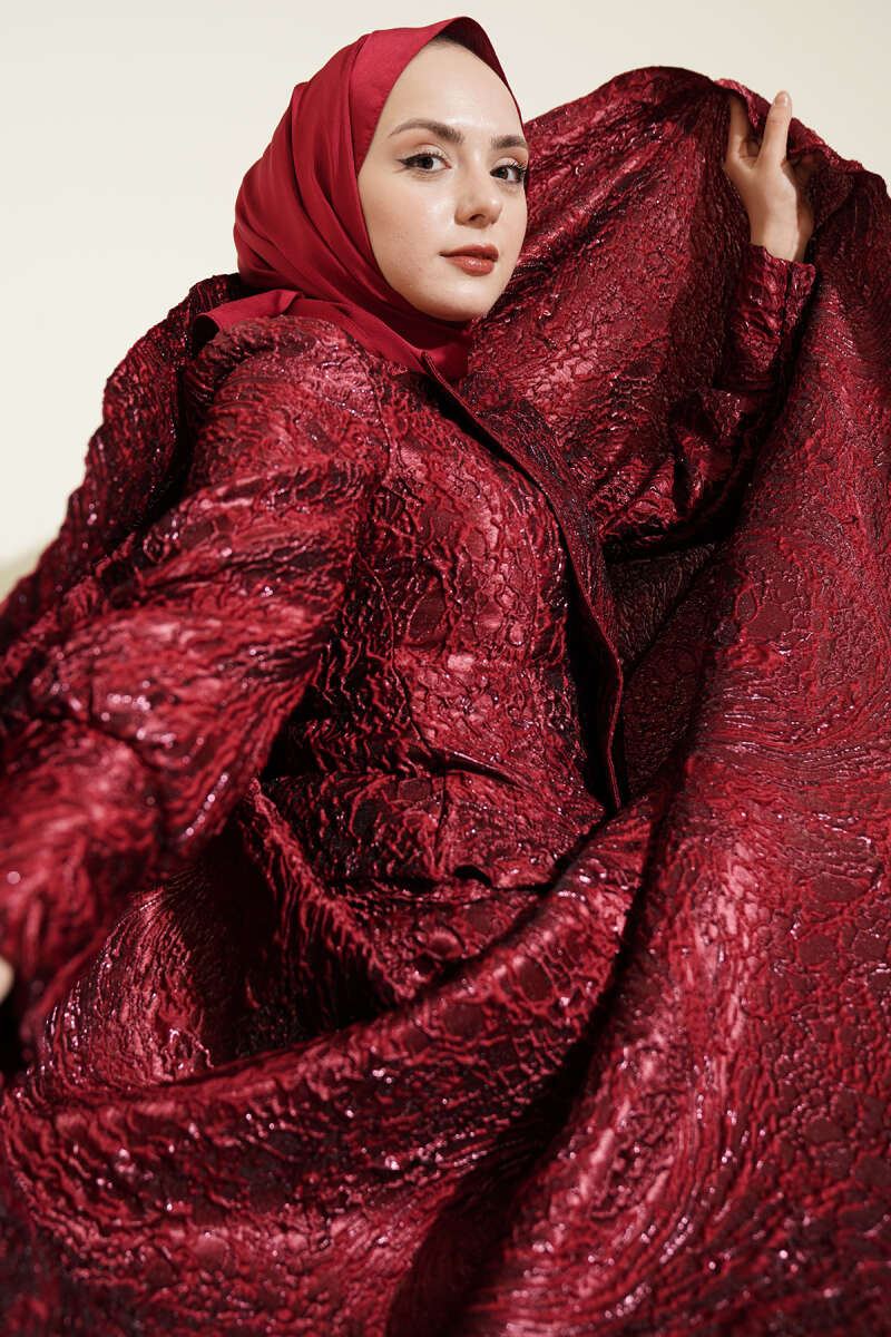 Embossed Jacquard Skirt Set - Burgundy