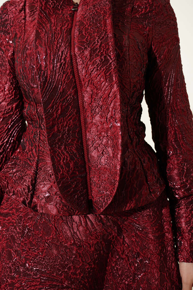 Embossed Jacquard Skirt Set - Burgundy