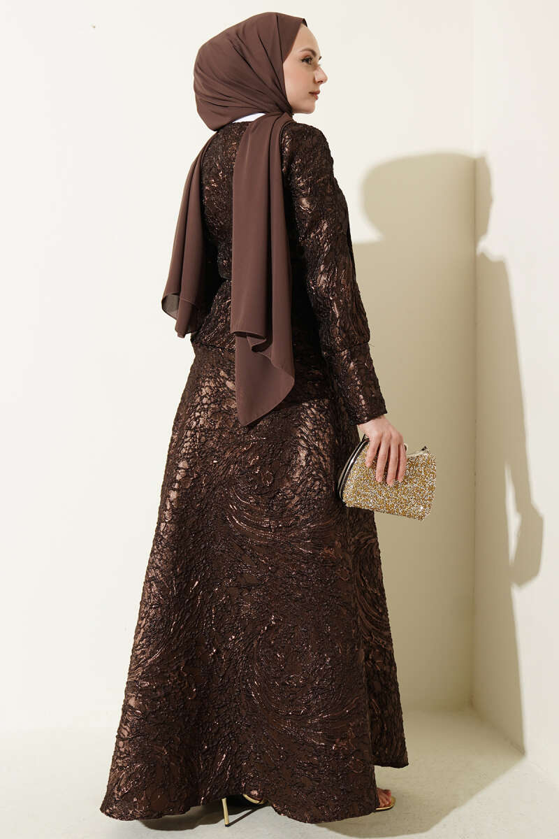 Embossed Jacquard Skirt Set - Brown