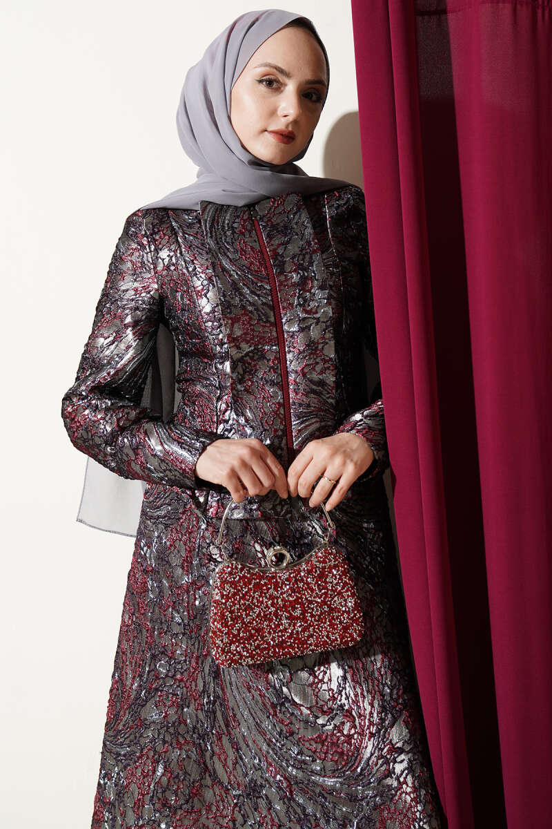 Embossed Jacquard Skirt Set - Purple