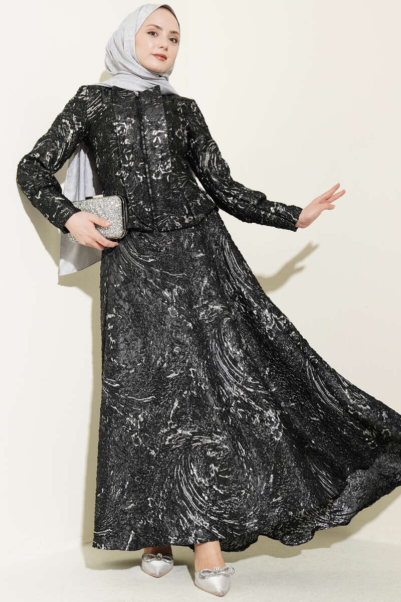 Embossed Jacquard Skirt Set - Black