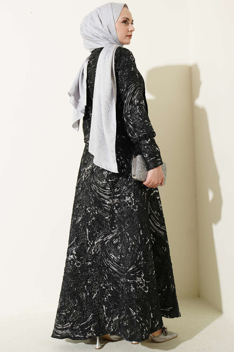 Embossed Jacquard Skirt Set - Black