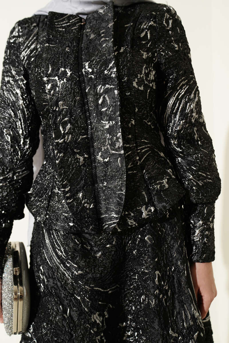 Embossed Jacquard Skirt Set - Black