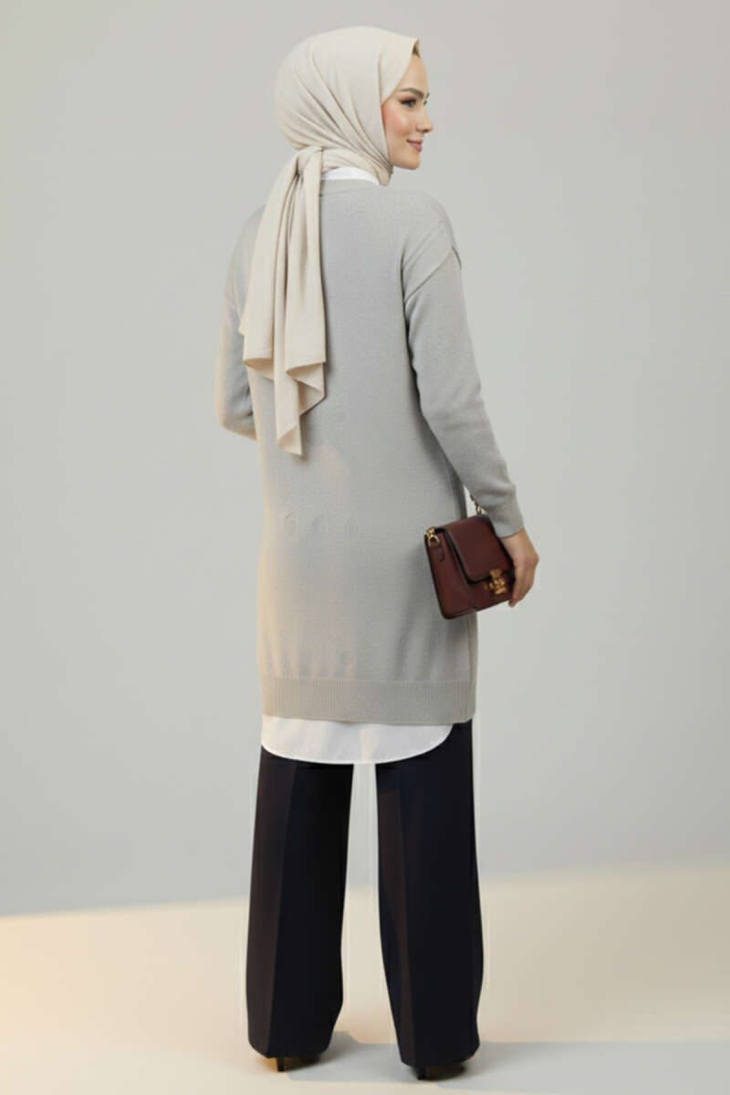 Soft Embossed-Pattern Knit Tunic - Grey