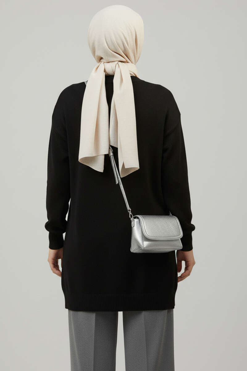 Soft Embossed-Pattern Knit Tunic - Black