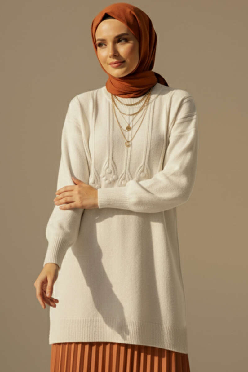 Soft Embossed-Pattern Knit Tunic - Stone