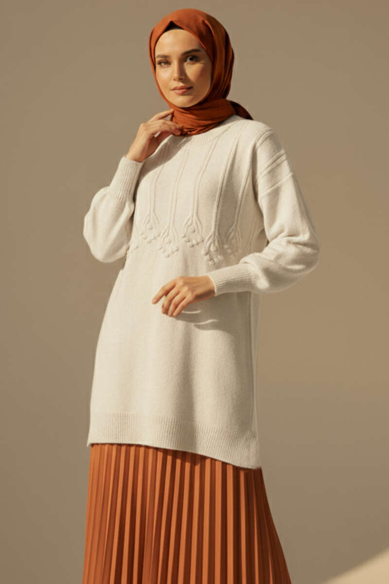 Soft Embossed-Pattern Knit Tunic - Stone