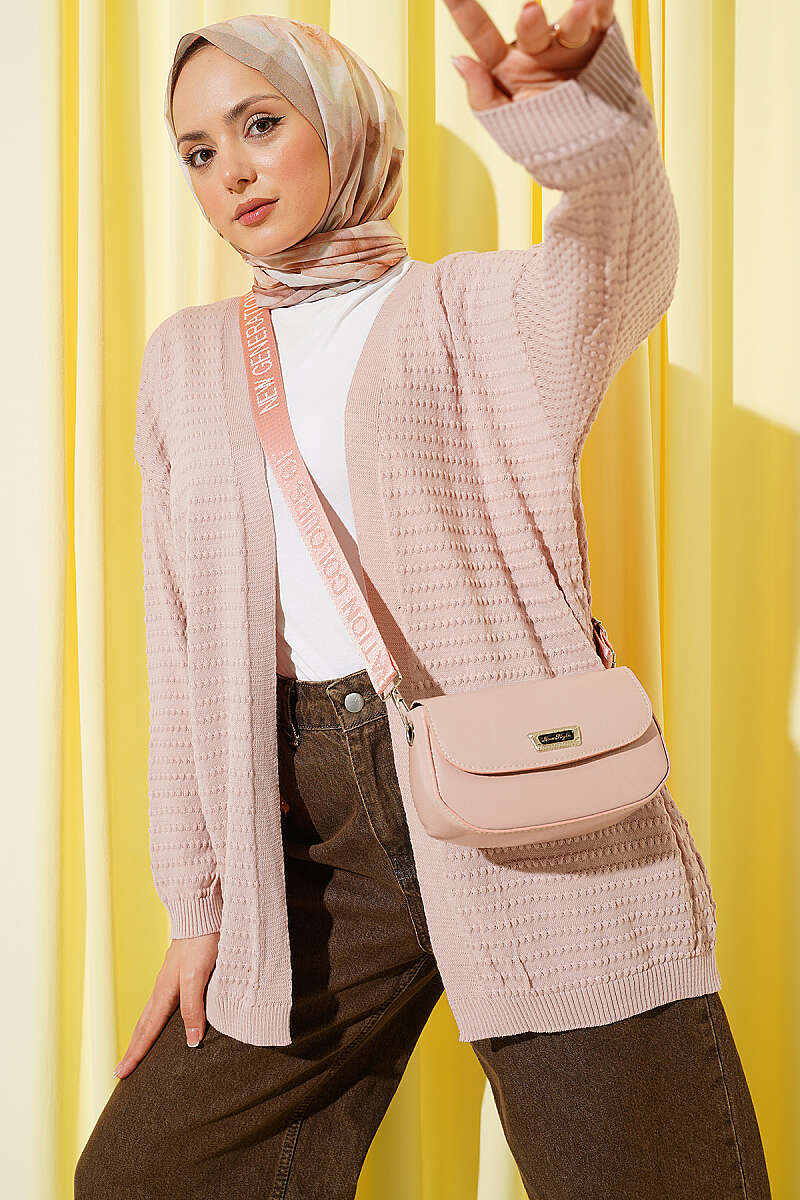 Basic Textured Knit Cardigan - Powder