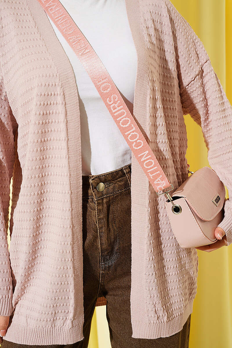 Basic Textured Knit Cardigan - Powder