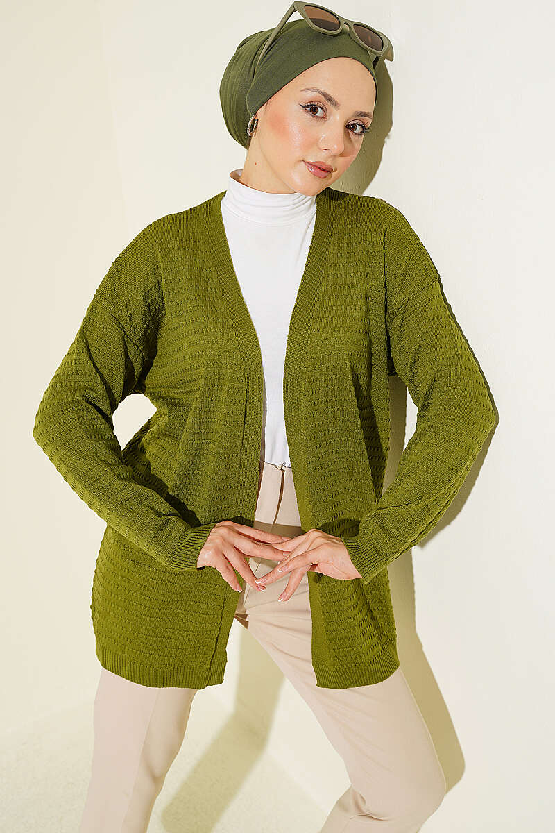 Basic Textured Knit Cardigan - Green