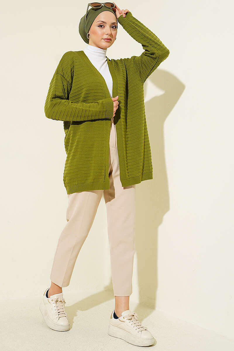 Basic Textured Knit Cardigan - Green