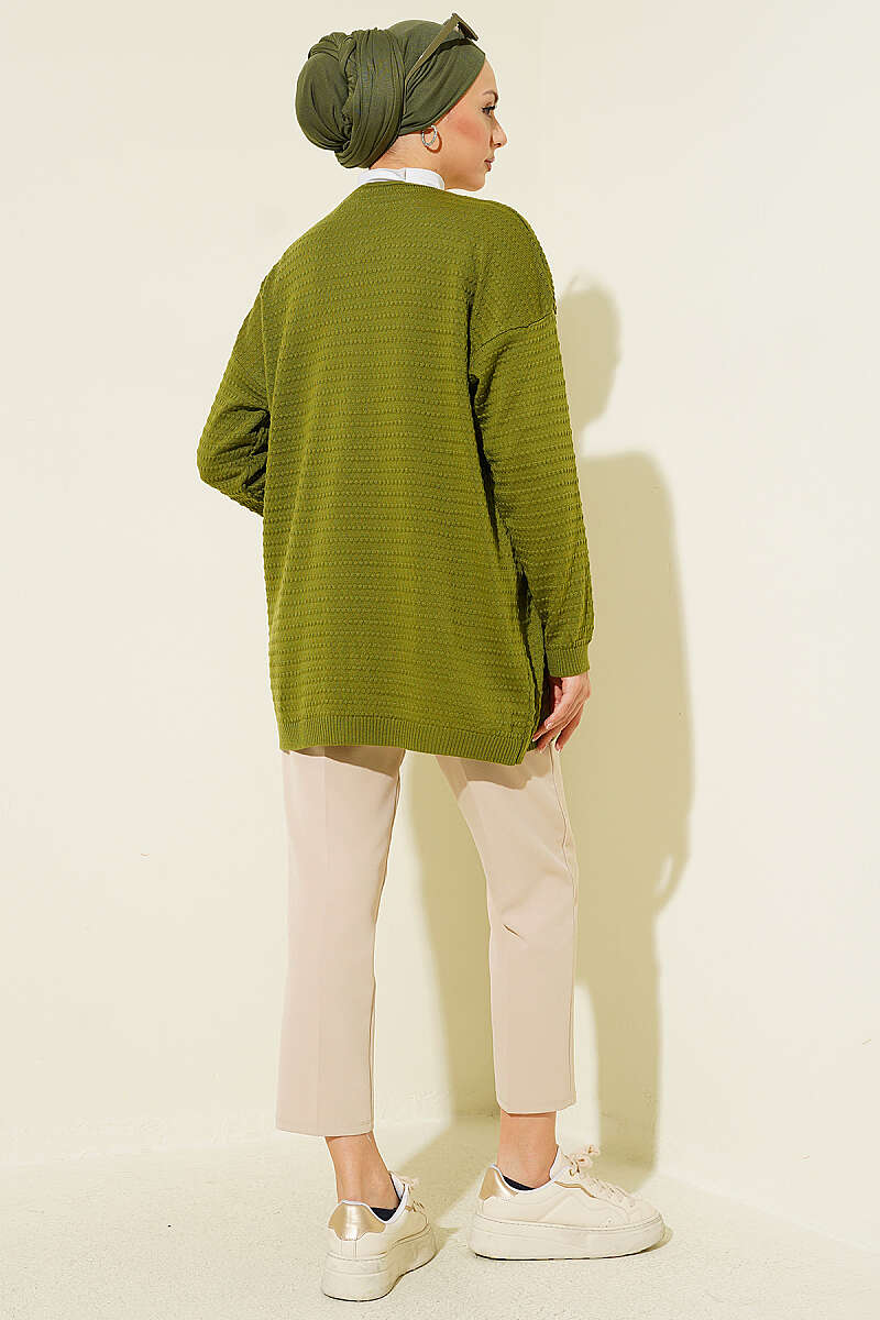Basic Textured Knit Cardigan - Green