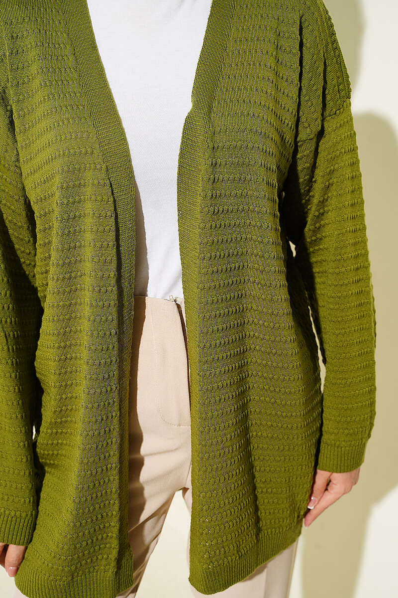 Basic Textured Knit Cardigan - Green