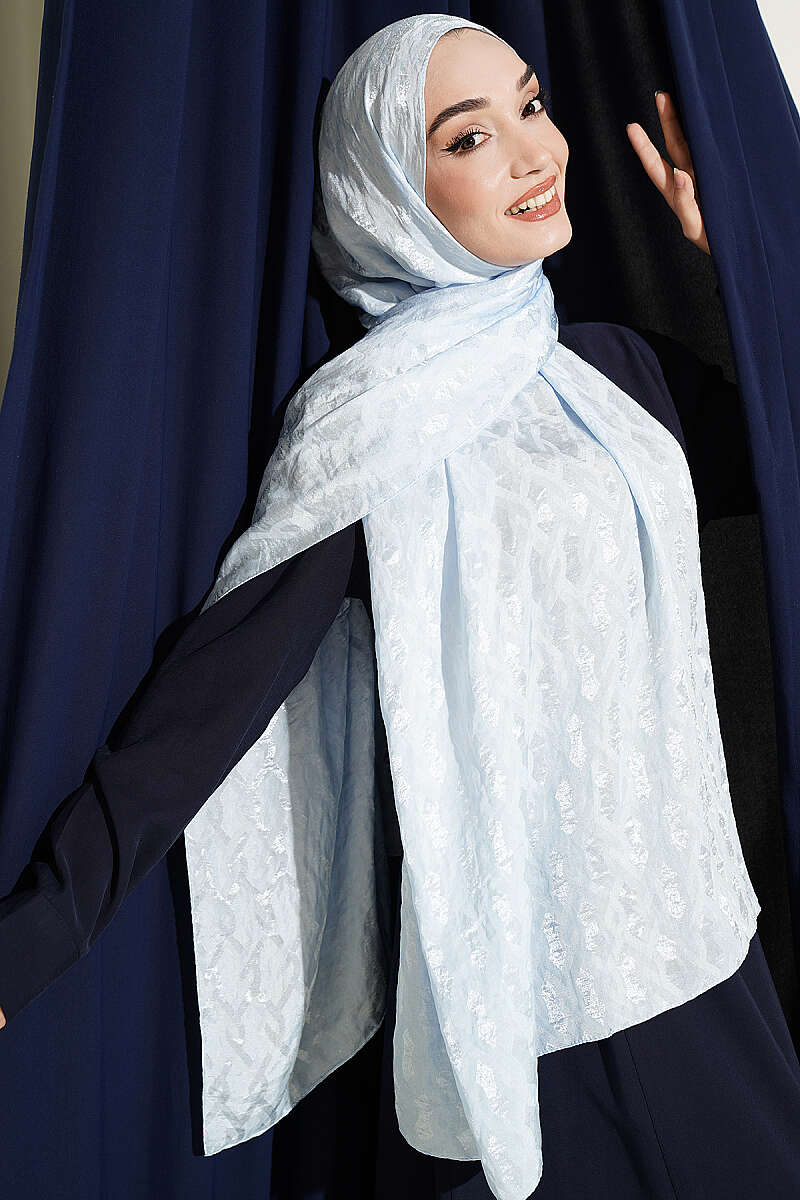 Embossed Jacquard Shawl - Light Blue