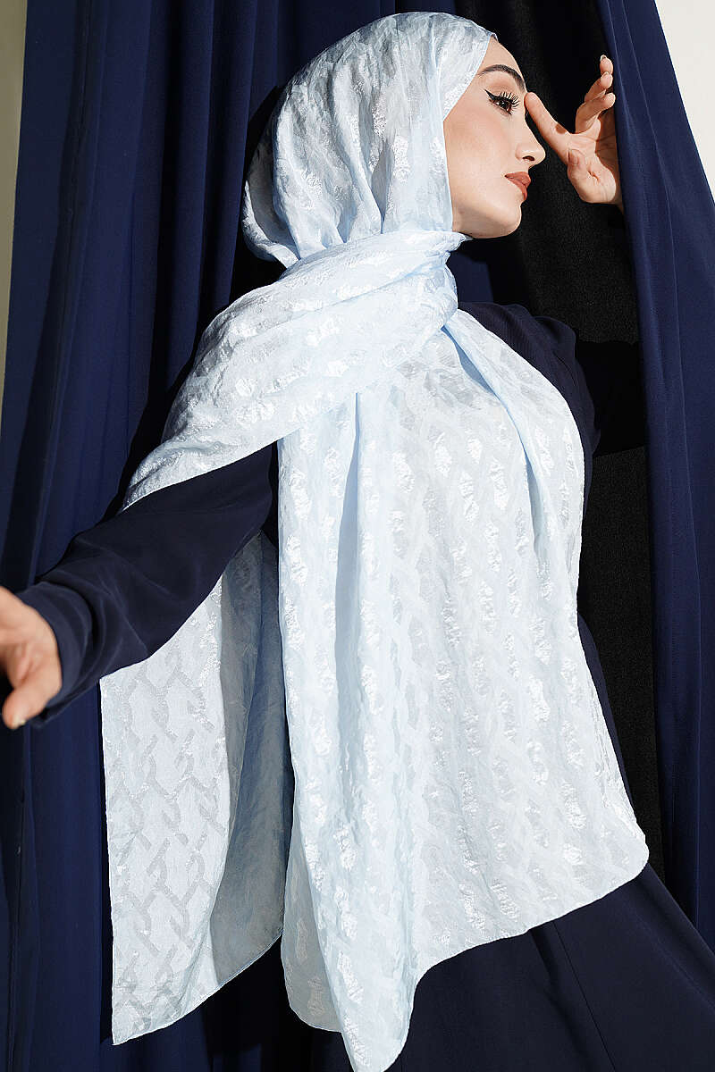 Embossed Jacquard Shawl - Light Blue