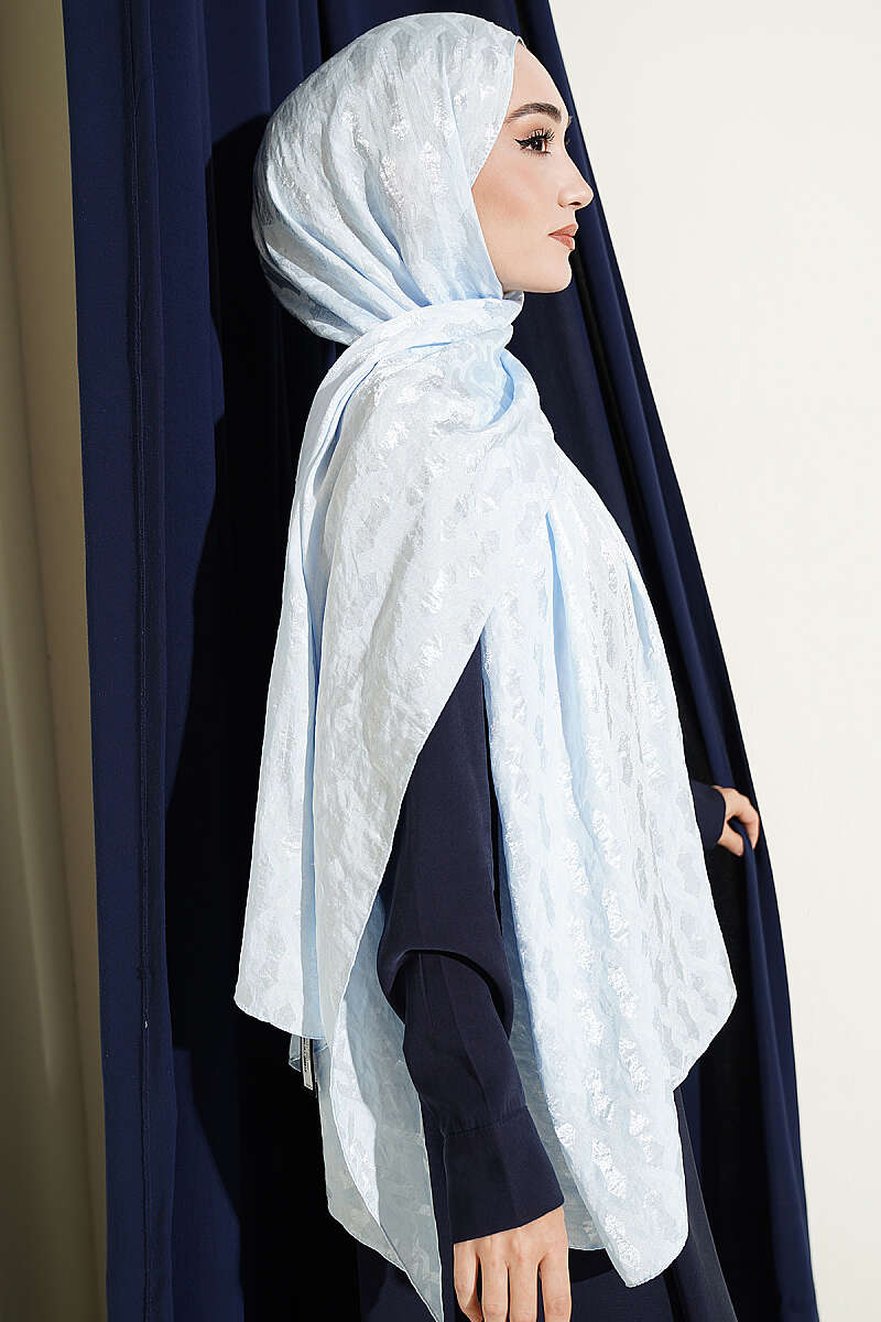 Embossed Jacquard Shawl - Light Blue