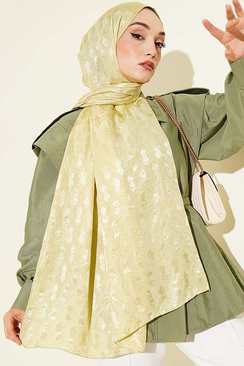 Embossed Jacquard Shawl - Almond Green