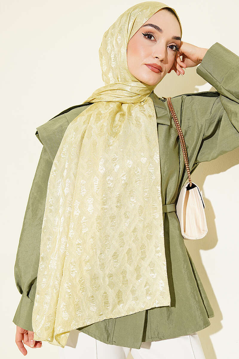 Embossed Jacquard Shawl - Almond Green