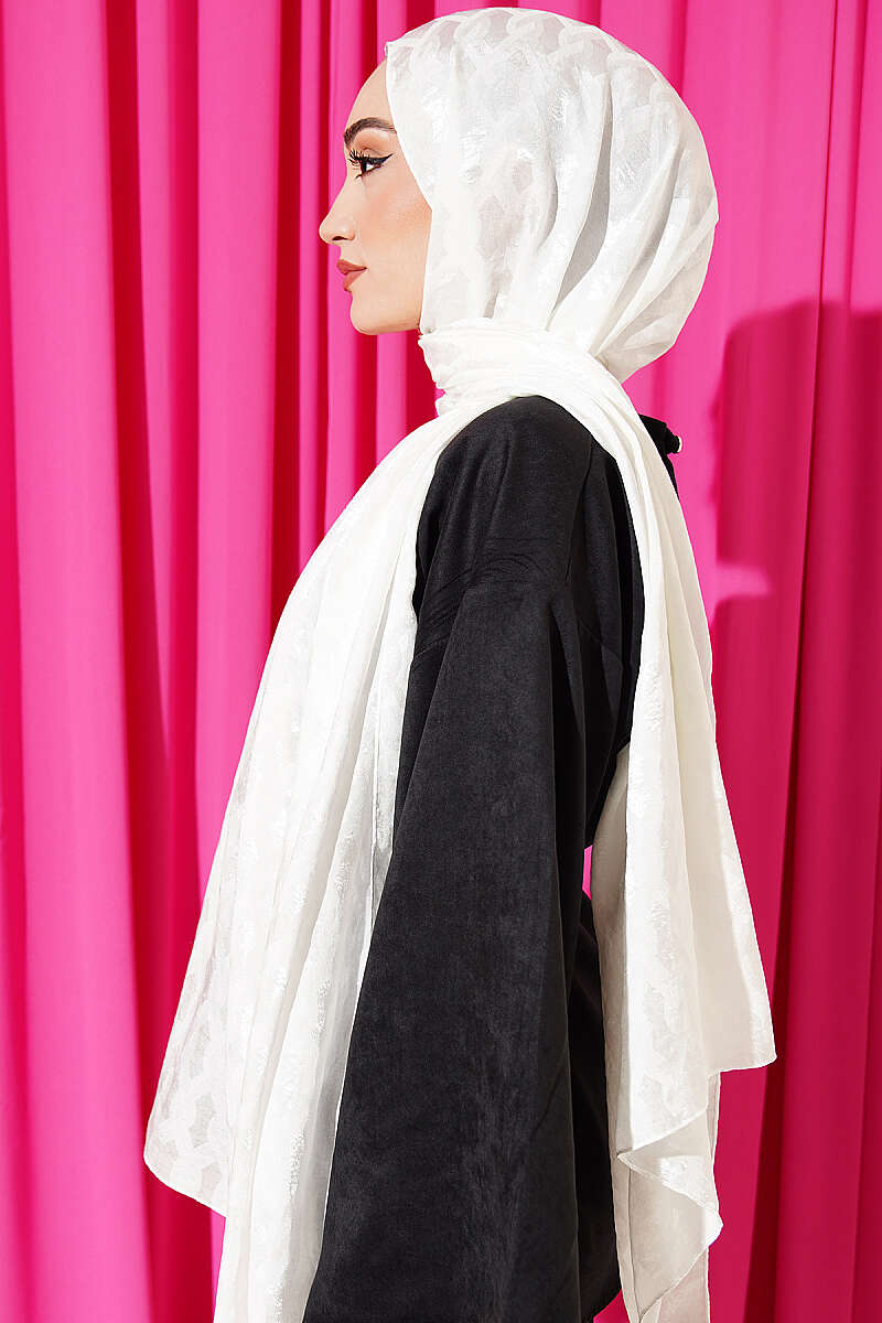 Embossed Jacquard Shawl - Ecru