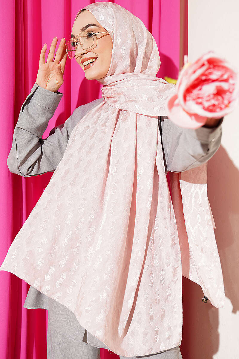 Embossed Jacquard Shawl - Powder