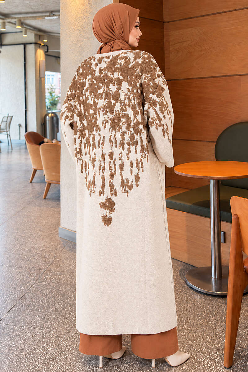 Long Textured Knit Cardigan - Latte