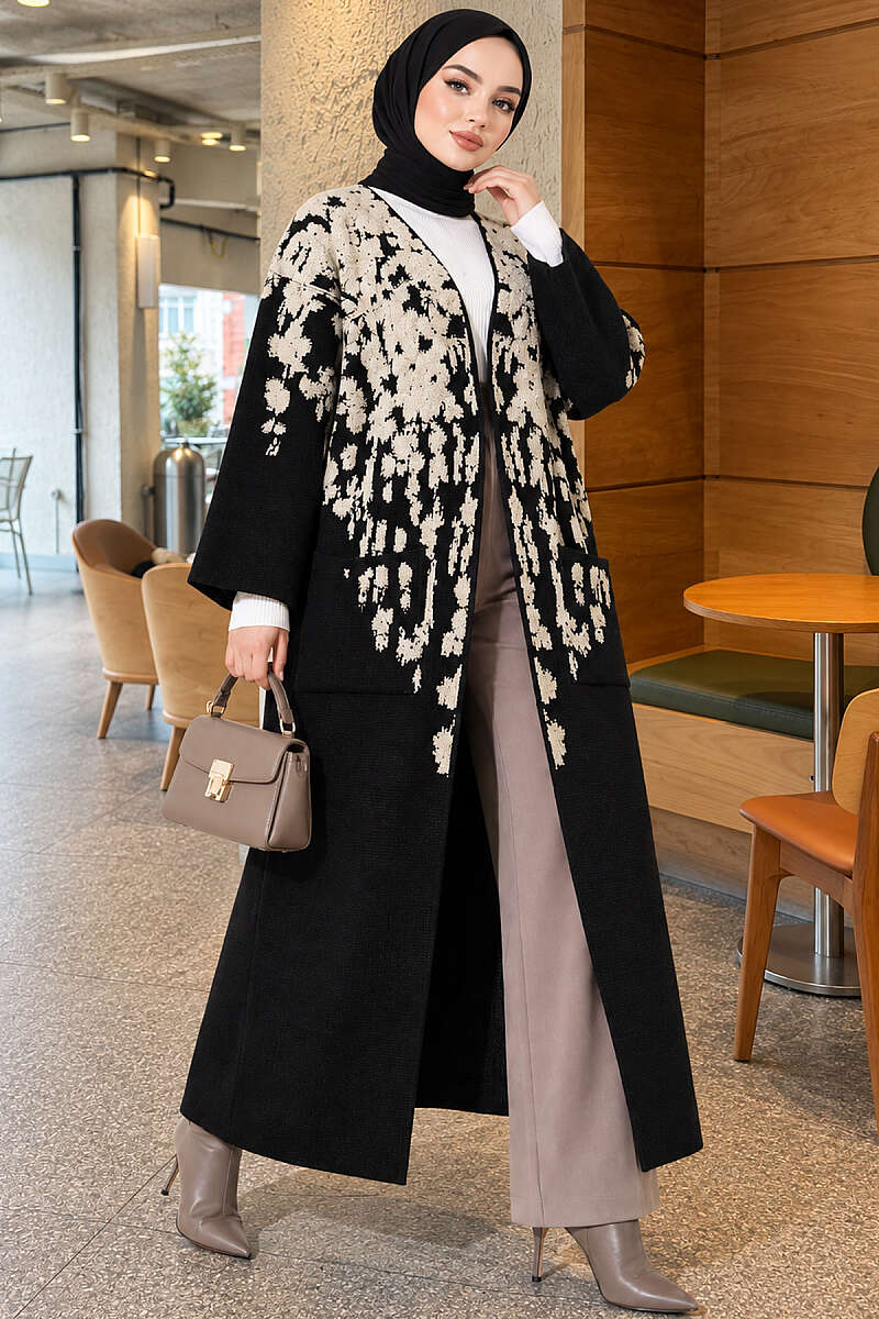 Long Textured Knit Cardigan - Stone