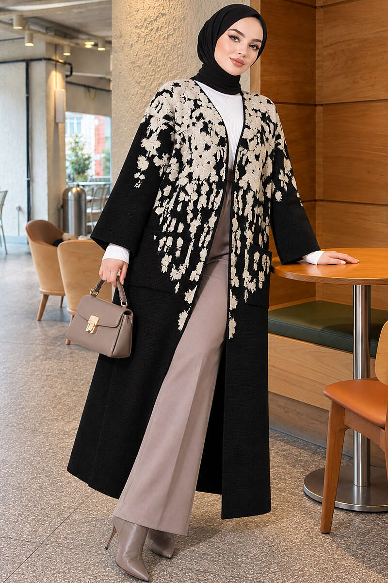 Long Textured Knit Cardigan - Stone
