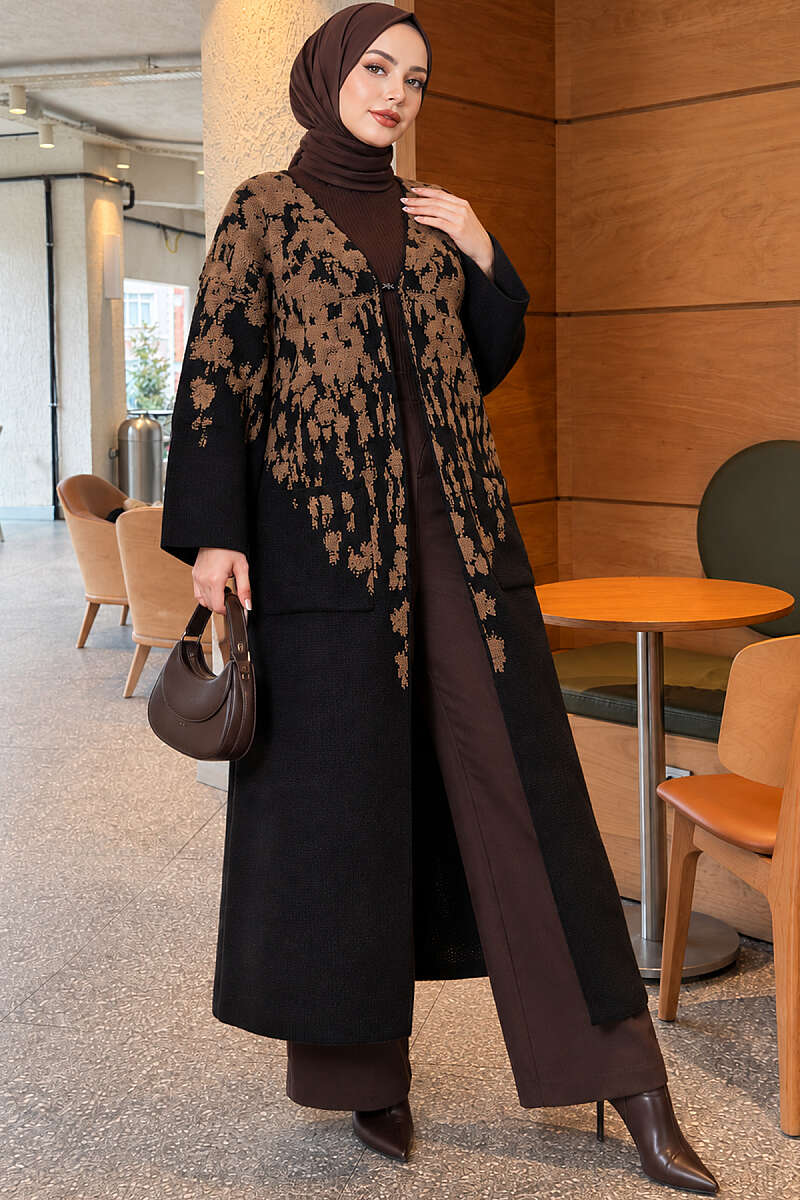 Long Textured Knit Cardigan - Mink