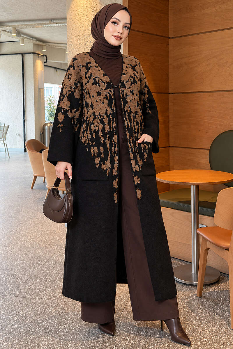 Long Textured Knit Cardigan - Mink