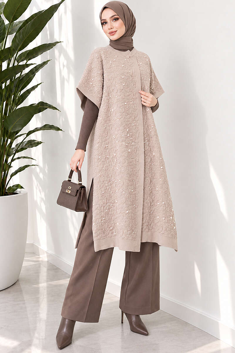 Embossed Pearl Poncho - Beige