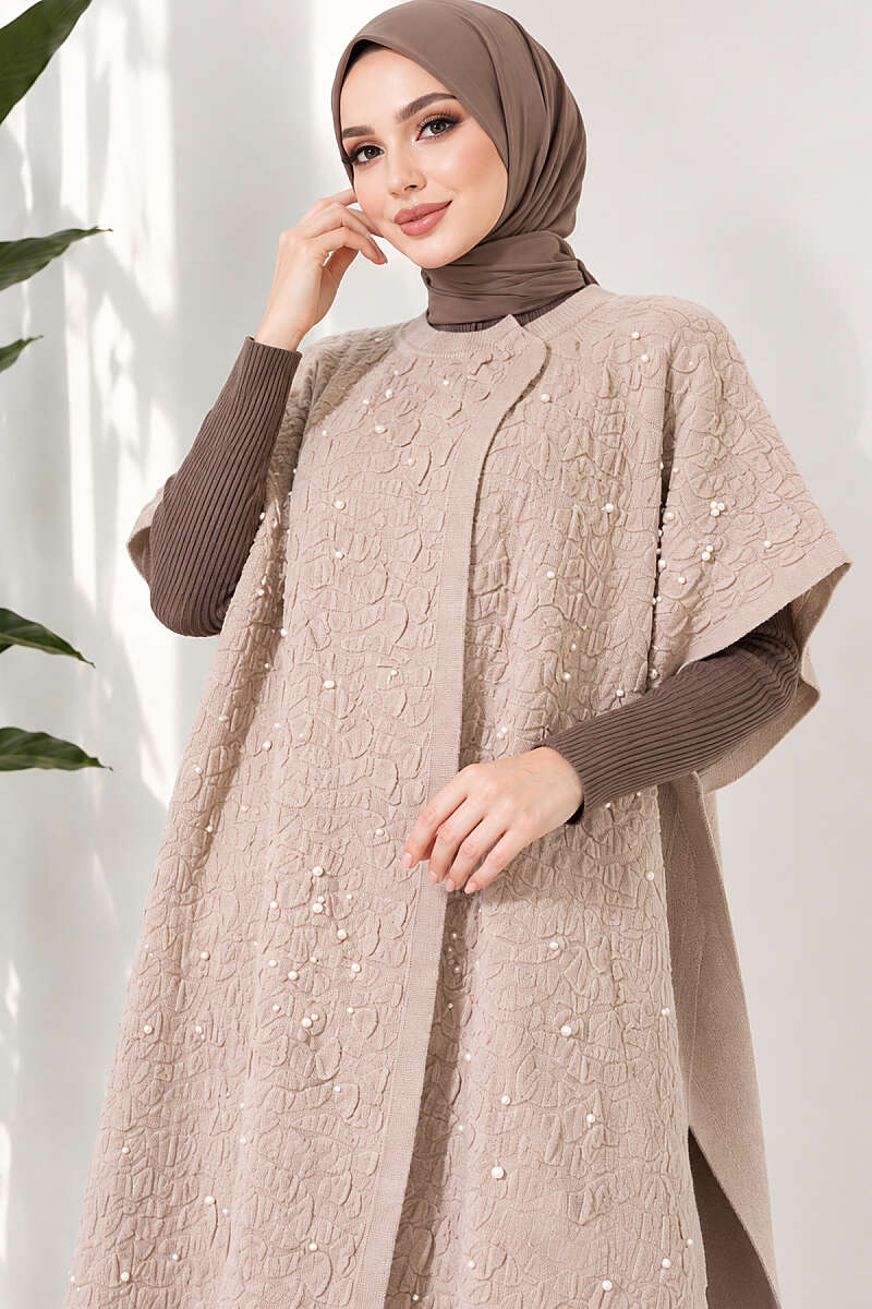 Embossed Pearl Poncho - Beige