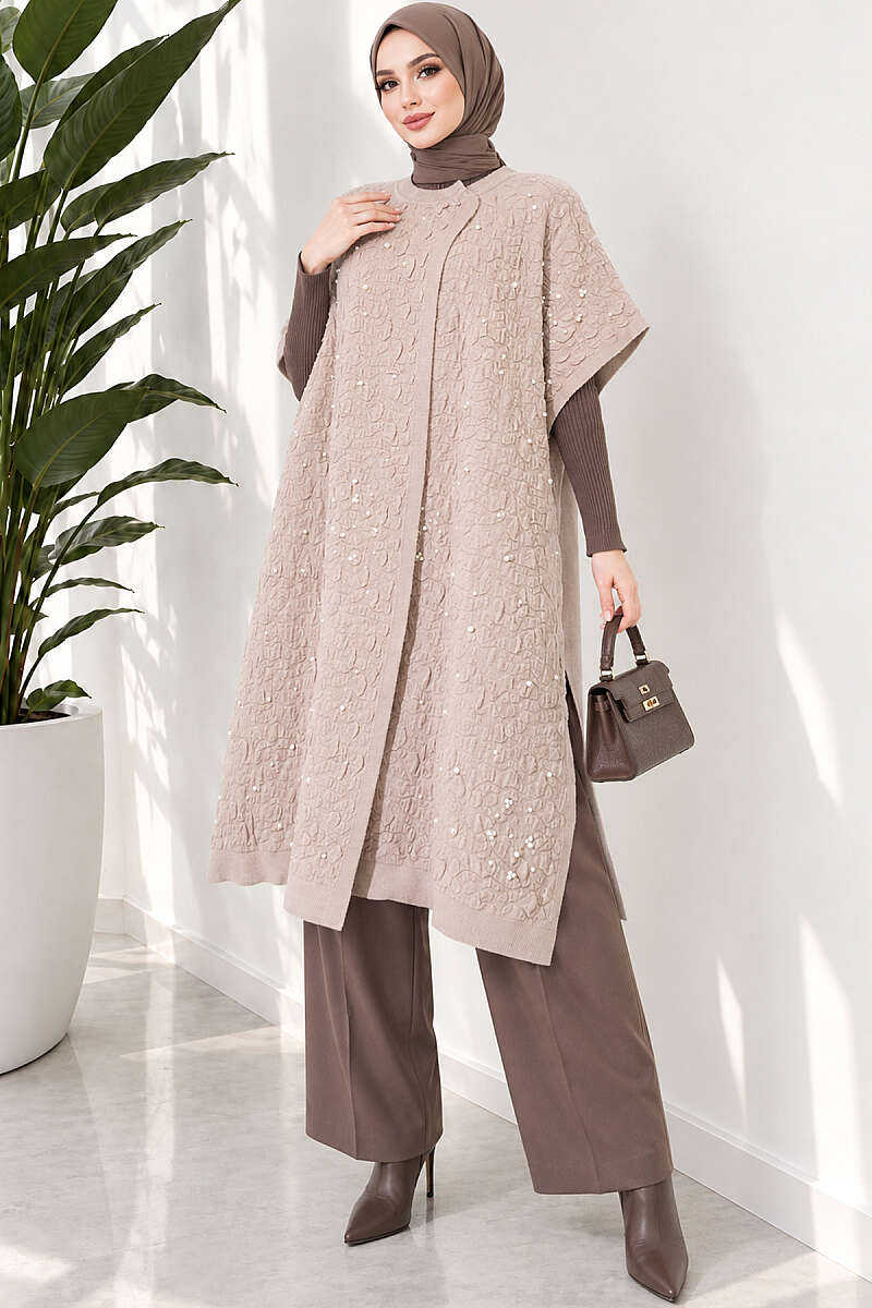 Embossed Pearl Poncho - Beige
