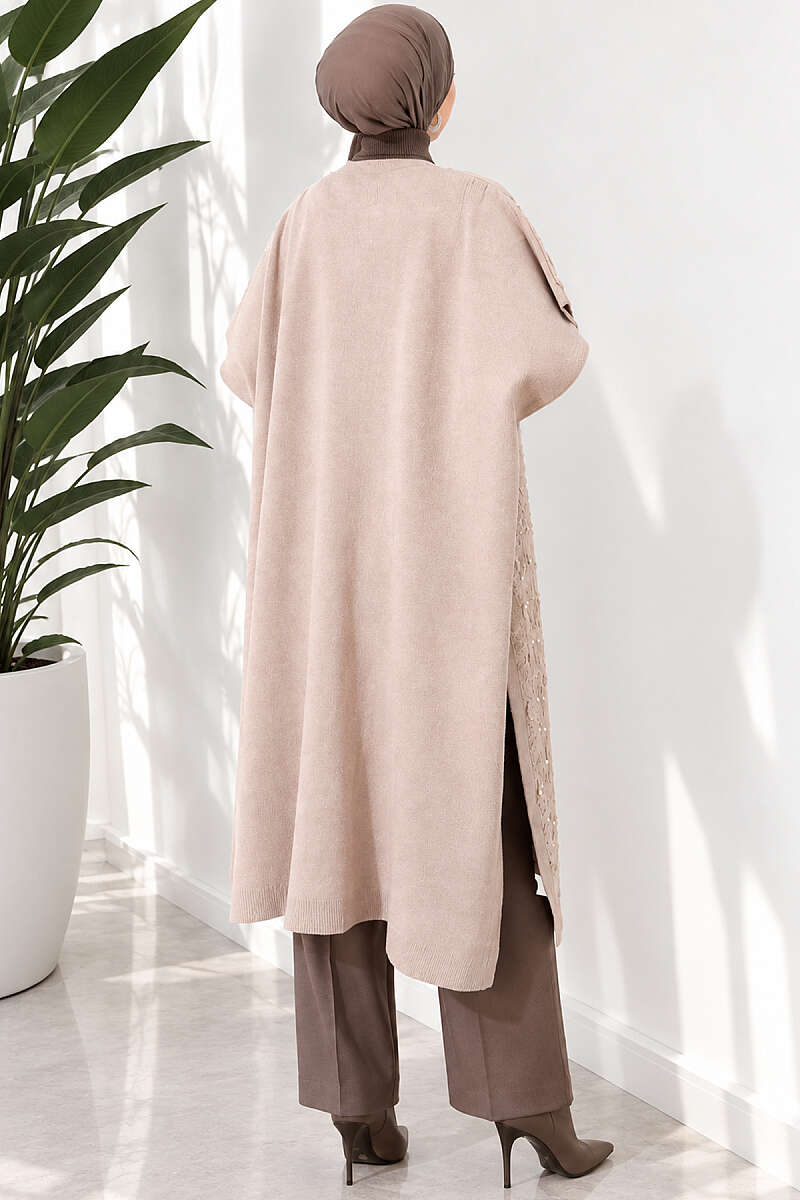 Embossed Pearl Poncho - Beige