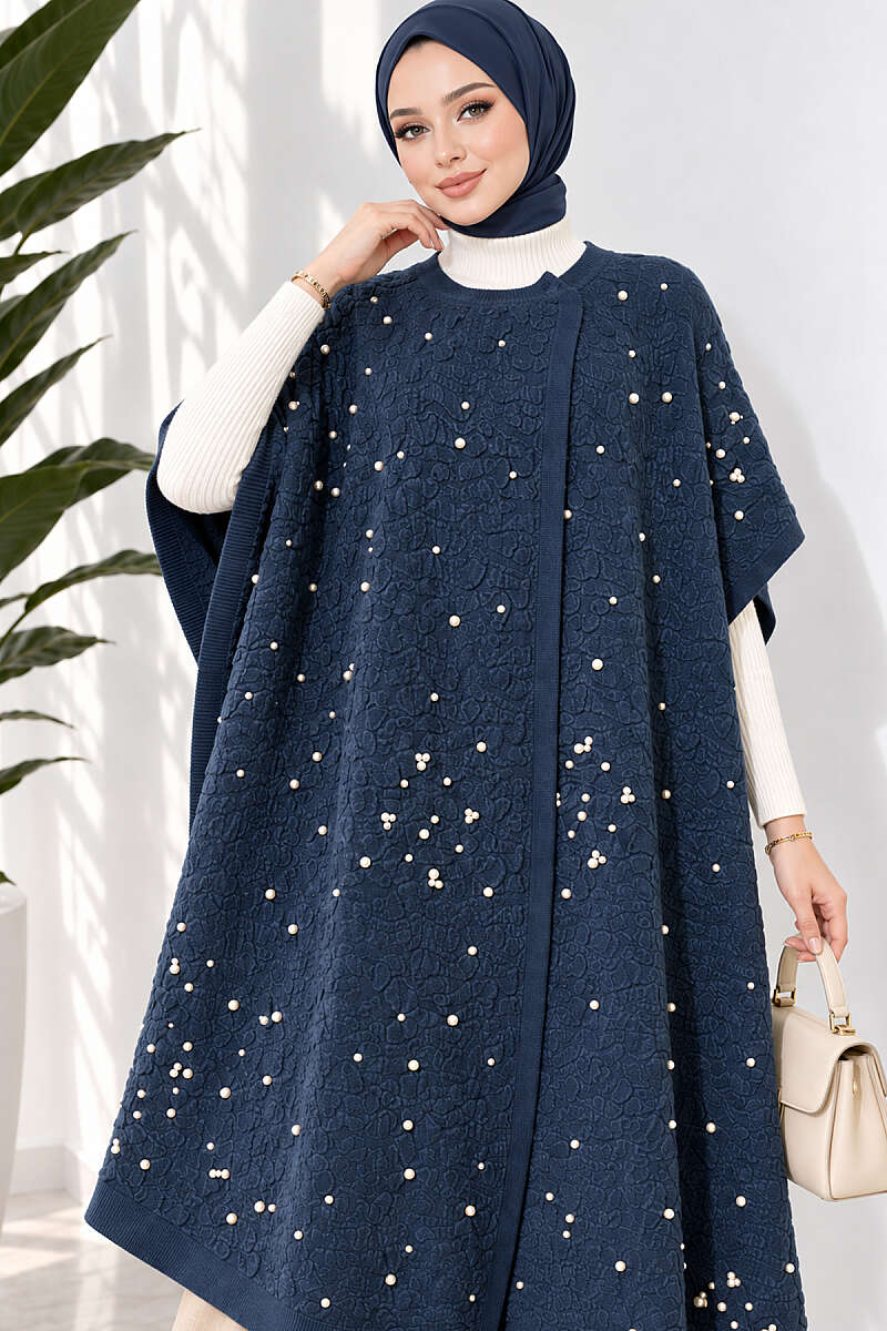 Embossed Pearl Poncho - Navy